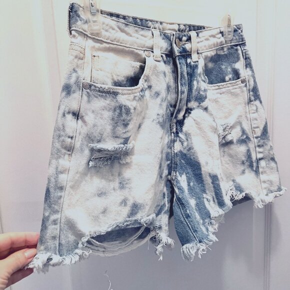 Organic Blue-Tie Dye-Distressed Jean/Denim Shorts-100% Cotton-Size 5/27-Bl/White - Picture 3 of 11